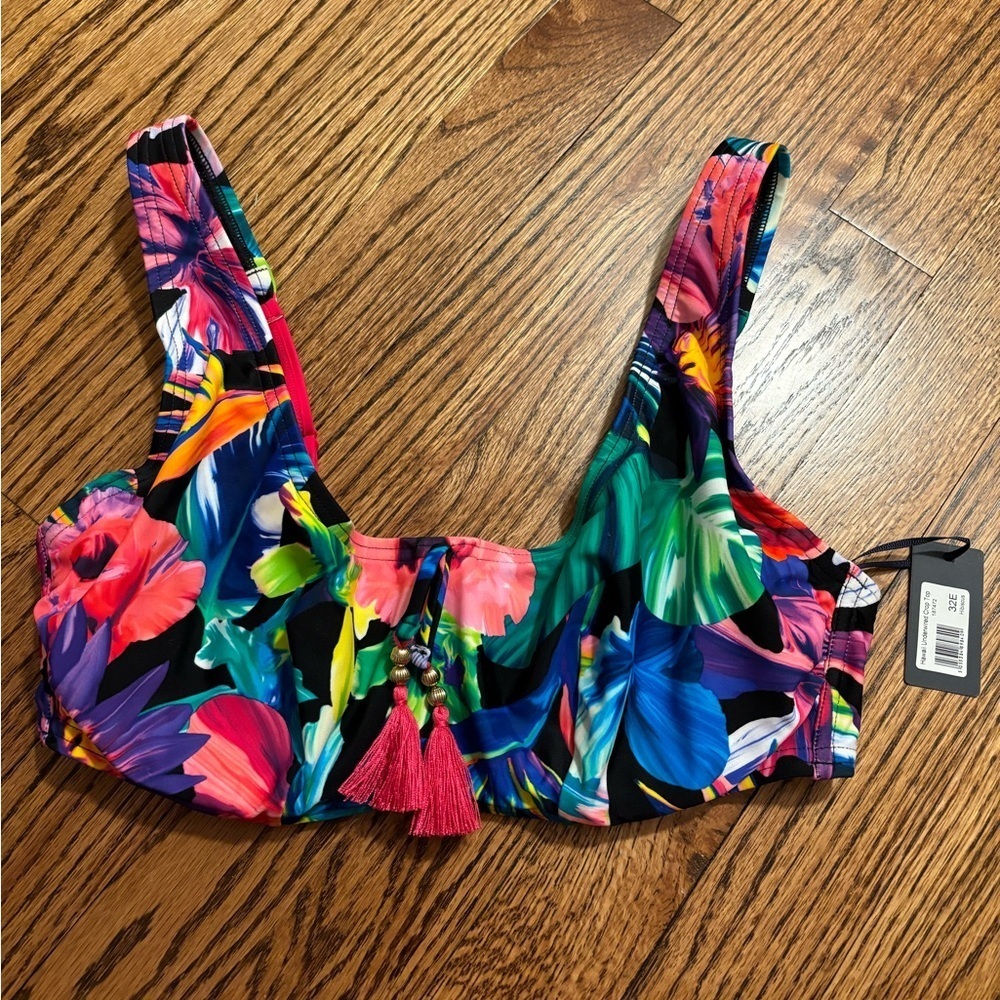 NEW Figleaves | Hawaii Underwired Crop Bikini Top Multicolored 32E